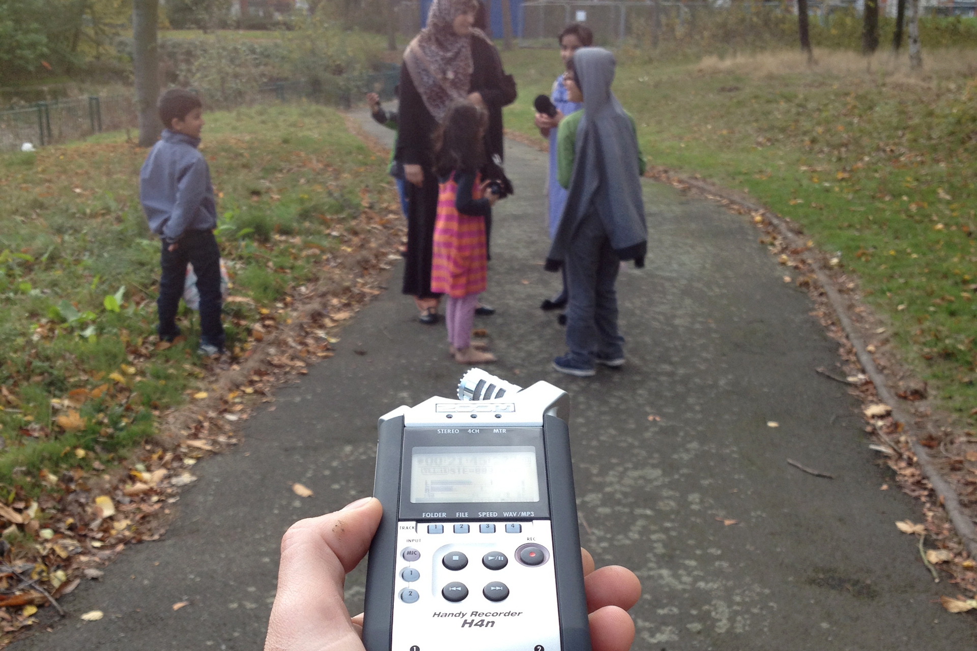 for-Wards music project - in the park with a portable audio recorder