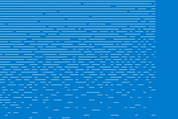 Machinefabriek - Crumble, rows of white lines gradually disintegrating on a bright blue background