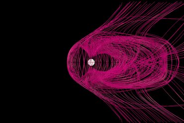 Helen White - Solar Wind Chime, pattern of pink lines representing solar wind