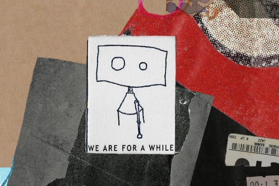 Vitalija Glovackyte - We Are For A While collage album cover design featuring wire robot