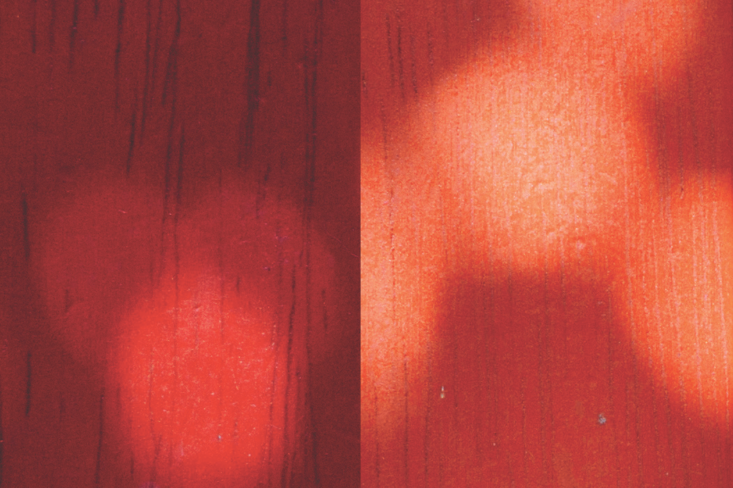 fraufraulein - heavy objects, light patterns on a dark red wooden floor.