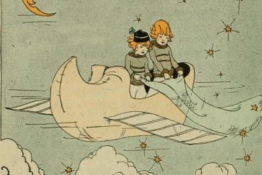 Matthew Revert and Vanessa Rossetto - Everyone Needs A Plan, illustration of a boy and girl holding a trailing cloth out of a flying shoe.